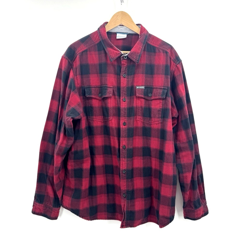 Columbia Red Buffalo Check Plaid Flannel Button Down Shirt XL Outdoor Sportsman